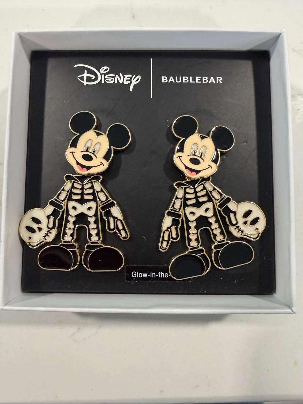Disney Mickey Skeleton Glow-In-The-Dark Earrings - Black & Cream